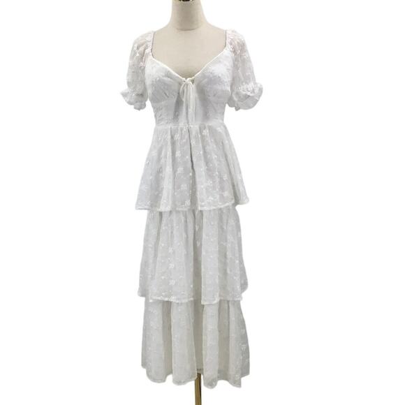 LULUS XS Precious Sweetie White Embroidered Tiered Midi Party Dress NEW B117 - Picture 3 of 10